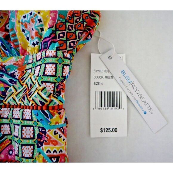Bleu Rod Beattie Sz 4 Multi Seriously Sunny X-Back Surplice 1-Pc Swimsuit - Picture 3 of 8